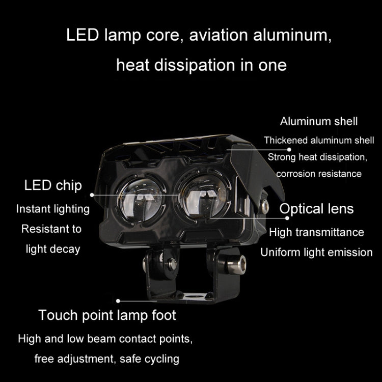 20W Motorcycle Spotlight High Bright Two Color Modified External Water-resistant LED Lens Headlight(Always Bright