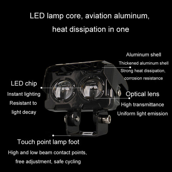 12W Motorcycle Spotlight High Bright Two Color Modified External Water-resistant LED Lens Headlight(Flashing