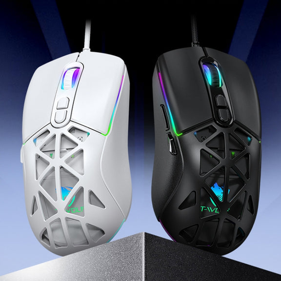 T-WOLF G520 7-keys RGB Marquee Honeycomb Hollow Gaming Wired Mouse(Black)