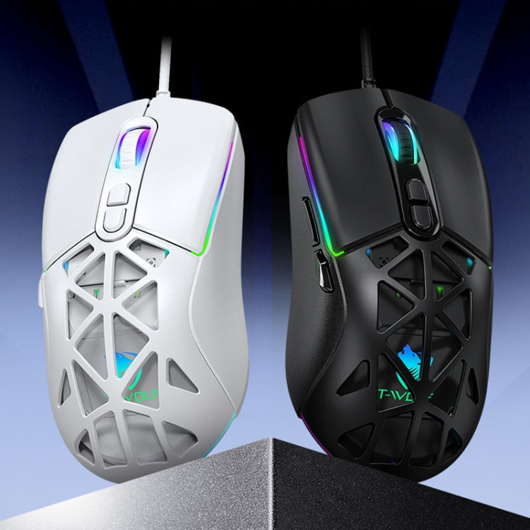 T-WOLF G520 7-keys RGB Marquee Honeycomb Hollow Gaming Wired Mouse(Black)