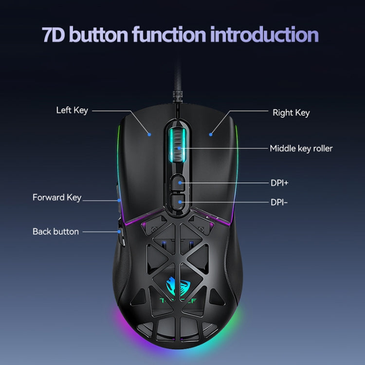 T-WOLF G520 7-keys RGB Marquee Honeycomb Hollow Gaming Wired Mouse(Black) - Wired Mice by T-WOLF | Online Shopping South Africa | PMC TechLife | Buy Now Pay Later Mobicred