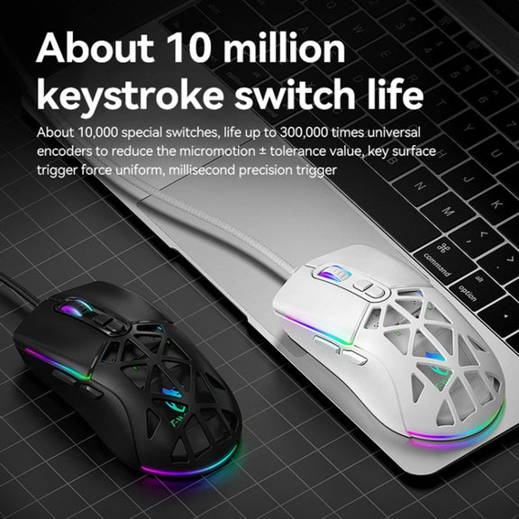 T-WOLF G520 7-keys RGB Marquee Honeycomb Hollow Gaming Wired Mouse(Black)