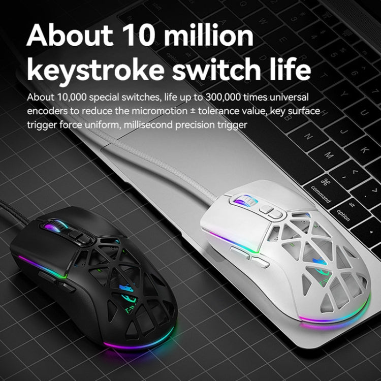 T-WOLF G520 7-keys RGB Marquee Honeycomb Hollow Gaming Wired Mouse(White) - Wired Mice by T-WOLF | Online Shopping South Africa | PMC Jewellery | Buy Now Pay Later Mobicred