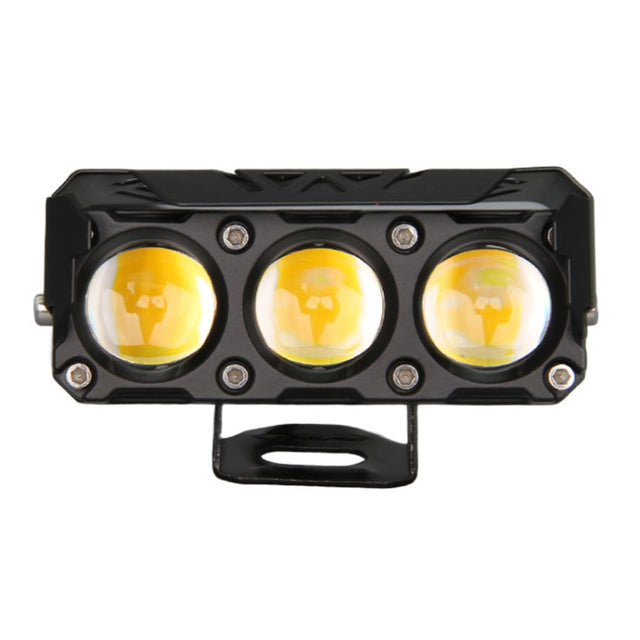 35W Motorcycle Spotlight Dual Color LED Headlight Triple Eye Water-resistant Headlight, Model: Straight Bright-Near Yellow+Far White (3 Wires)