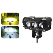 35W Motorcycle Spotlight Dual Color LED Headlight Triple Eye Water-resistant Headlight, Model: Flashing-(2 Wires)