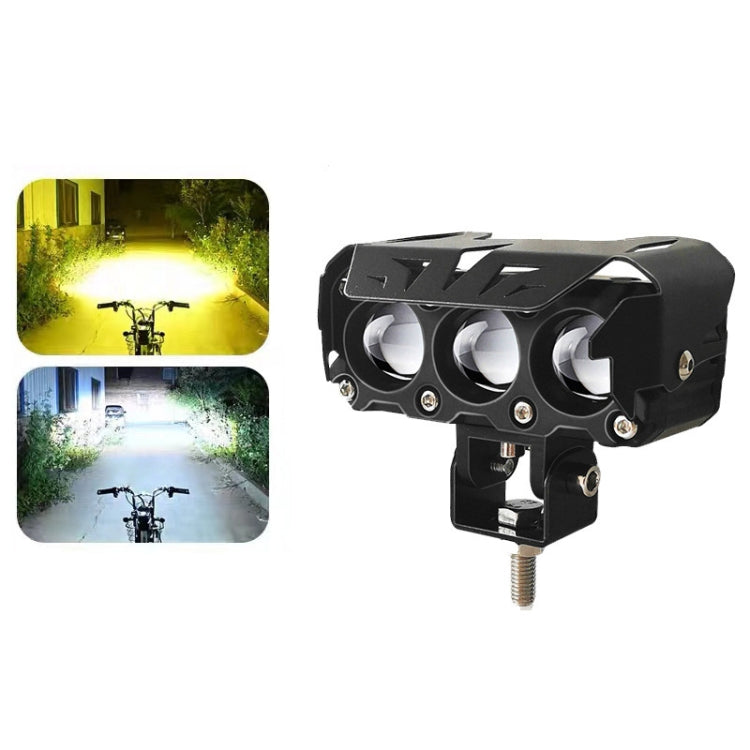35W Motorcycle Spotlight Dual Color LED Headlight Triple Eye Water-resistant Headlight, Model: Flashing-(2 Wires)