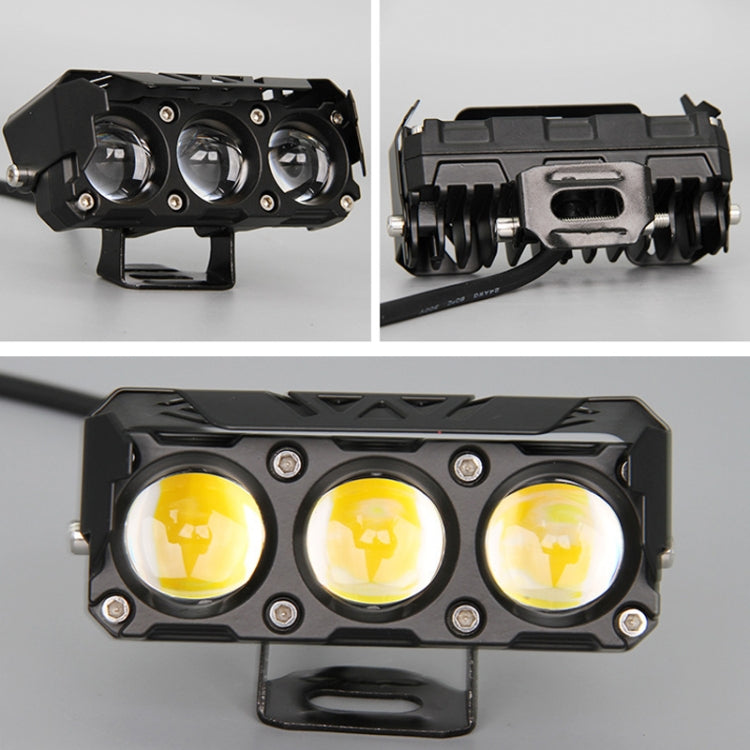 35W Motorcycle Spotlight Dual Color LED Headlight Triple Eye Water-resistant Headlight, Model: Flashing-(2 Wires)