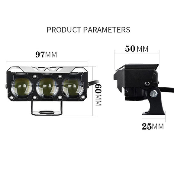 35W Motorcycle Spotlight Dual Color LED Headlight Triple Eye Water-resistant Headlight, Model: Flashing-(2 Wires)
