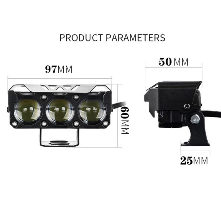 35W Motorcycle Spotlight Dual Color LED Headlight Triple Eye Waterproof Headlight, Model: Straight Bright-Near Yellow+Far White (3 Wires) - Headlights by PMC Jewellery | Online Shopping South Africa | PMC Jewellery | Buy Now Pay Later Mobicred