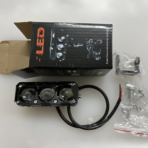 35W Motorcycle Spotlight Dual Color LED Headlight Triple Eye Water-resistant Headlight, Model: Flashing-(2 Wires)