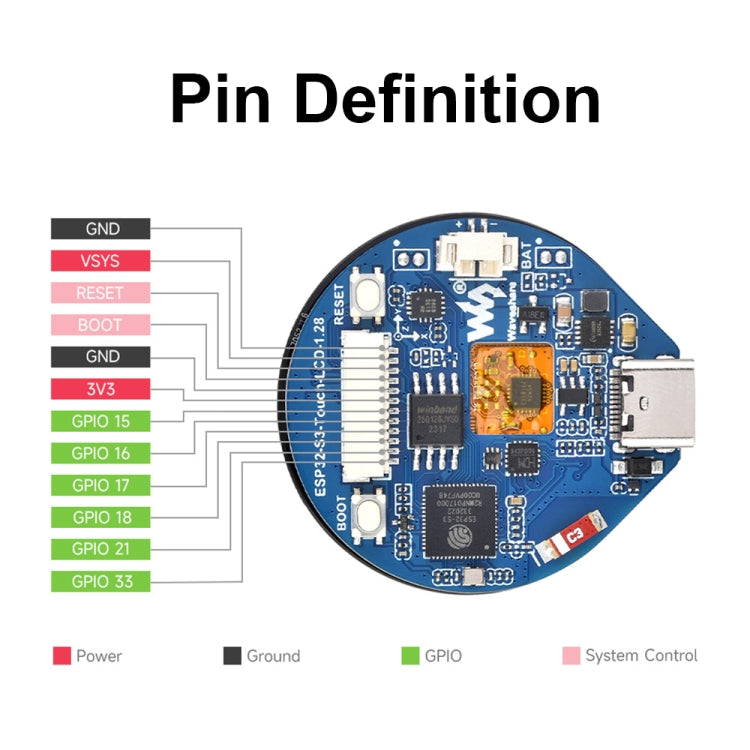 Waveshare 26959 ESP32-S3 1.28inch LCD Development Board, 32-Bit LX7 Dual-Core Processor With Touch - free shipping - PMC TechLife - Order now!