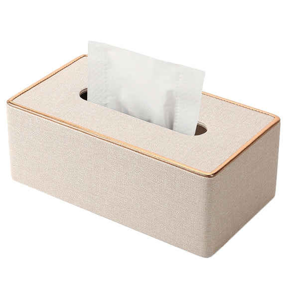Home Decor Tissue Box Cover Desktop Gold Rim Faux Leather Napkin Holder Toilet Paper Storage Box, Size: Large(Beige)