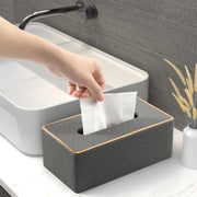 Home Decor Tissue Box Cover Desktop Gold Rim Faux Leather Napkin Holder Toilet Paper Storage Box, Size: Large(Beige)