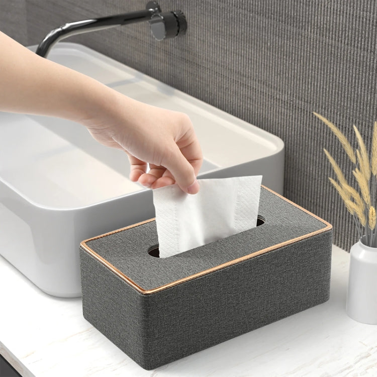 Home Decor Tissue Box Cover Desktop Gold Rim Faux Leather Napkin Holder Toilet Paper Storage Box, Size: Large(Gray)