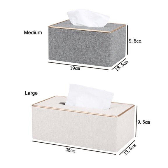 Home Decor Tissue Box Cover Desktop Gold Rim Faux Leather Napkin Holder Toilet Paper Storage Box, Size: Large(Gray)