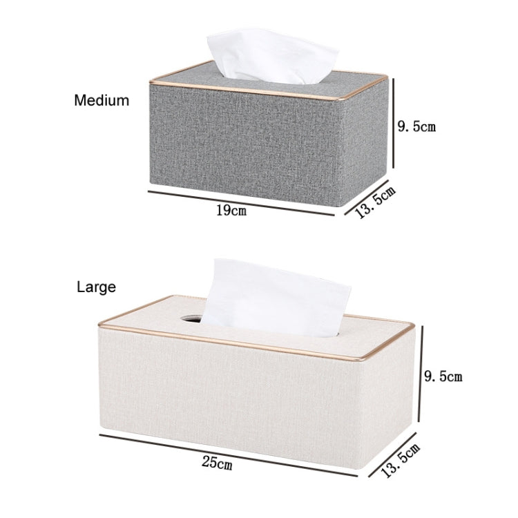 Home Decor Tissue Box Cover Desktop Gold Rim Faux Leather Napkin Holder Toilet Paper Storage Box, Size: Large(Beige)