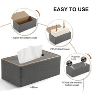 Home Decor Tissue Box Cover Desktop Gold Rim Faux Leather Napkin Holder Toilet Paper Storage Box, Size: Large(Gray)