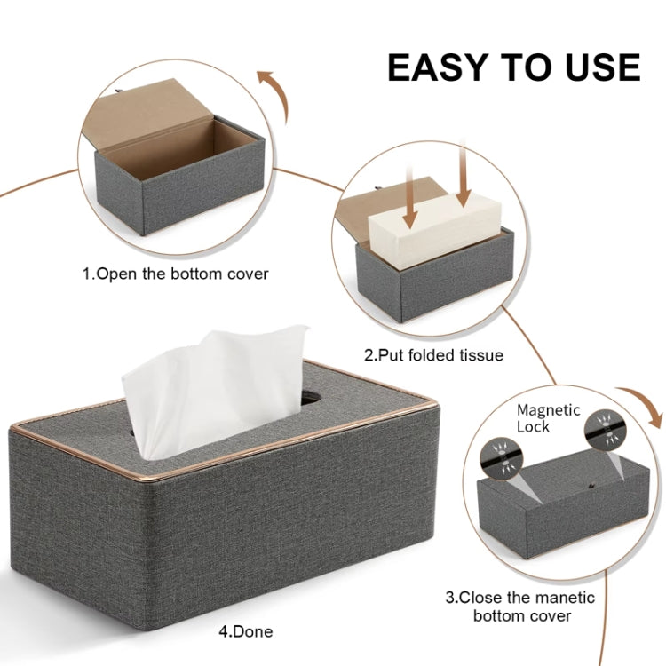 Home Decor Tissue Box Cover Desktop Gold Rim Faux Leather Napkin Holder Toilet Paper Storage Box, Size: Large(Gray)