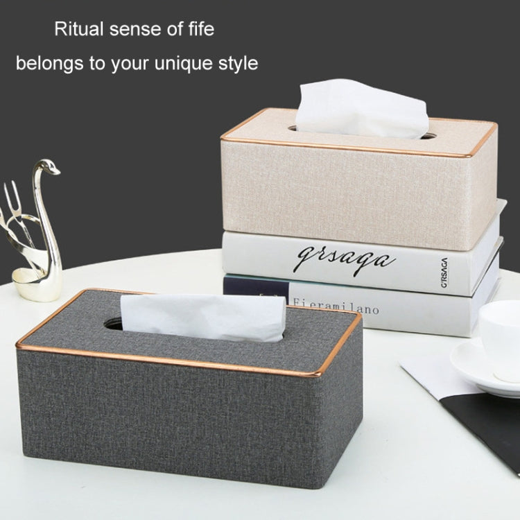 Home Decor Tissue Box Cover Desktop Gold Rim Faux Leather Napkin Holder Toilet Paper Storage Box, Size: Large(Gray)