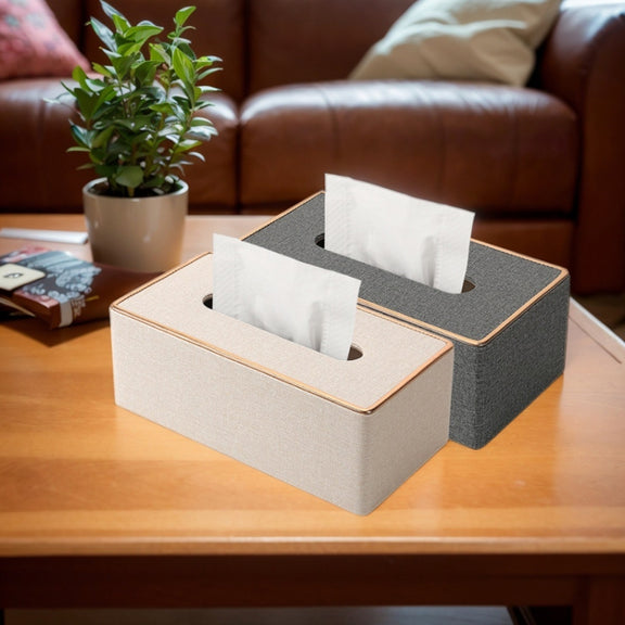 Home Decor Tissue Box Cover Desktop Gold Rim Faux Leather Napkin Holder Toilet Paper Storage Box, Size: Large(Gray)