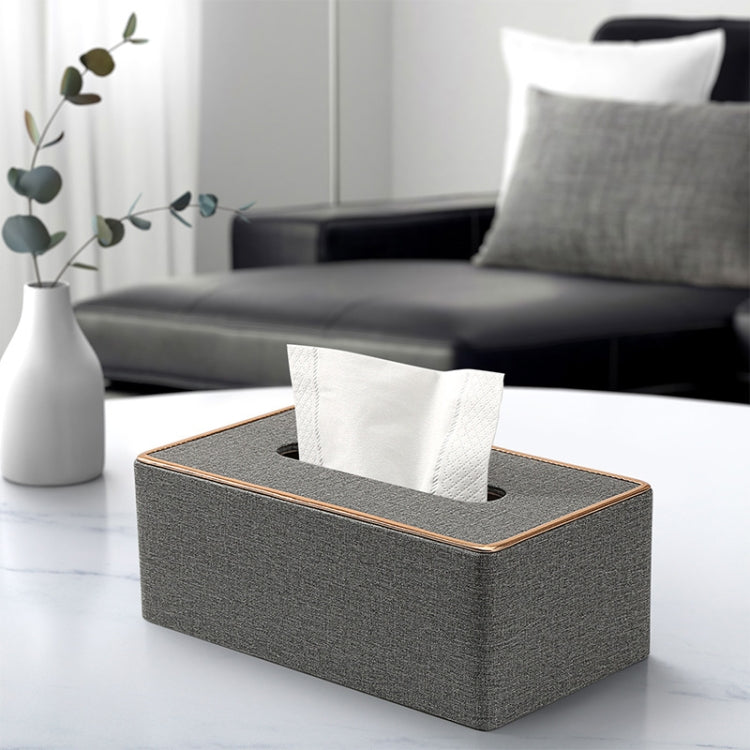 Home Decor Tissue Box Cover Desktop Gold Rim Faux Leather Napkin Holder Toilet Paper Storage Box, Size: Large(Gray)