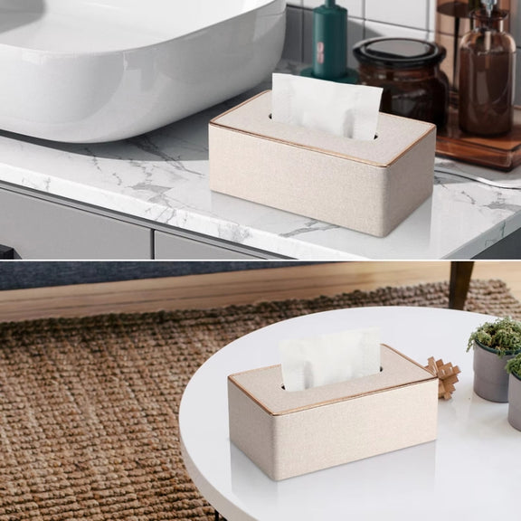 Home Decor Tissue Box Cover Desktop Gold Rim Faux Leather Napkin Holder Toilet Paper Storage Box, Size: Large(Gray)