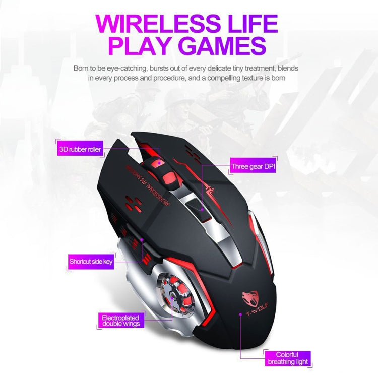 T-WOLF Q13 2.4GHz 6-keys RGB Colorful Light Gaming Wireless Mouse, Color: Single Mode Black - Wireless Mice by T-WOLF | Online Shopping South Africa | PMC TechLife | Buy Now Pay Later Mobicred