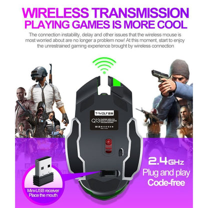 T-WOLF Q13 2.4GHz 6-keys RGB Colorful Light Gaming Wireless Mouse, Color: Dual Mode Gray - Wireless Mice by T-WOLF | Online Shopping South Africa | PMC Jewellery | Buy Now Pay Later Mobicred