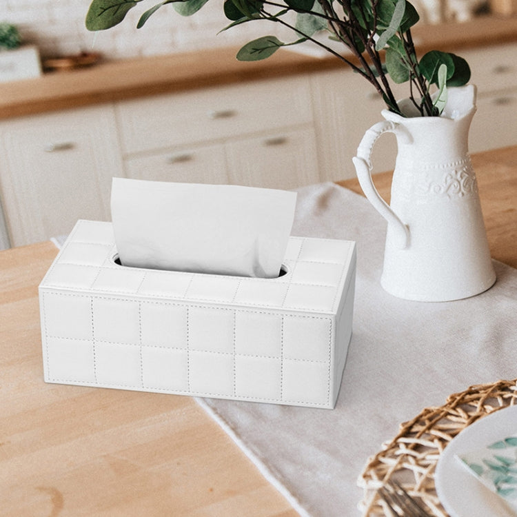 PU Leather Tissue Box Living Room Coffee Table Desktop Paper Holder Car Hotel Tissue Storage Box(White)