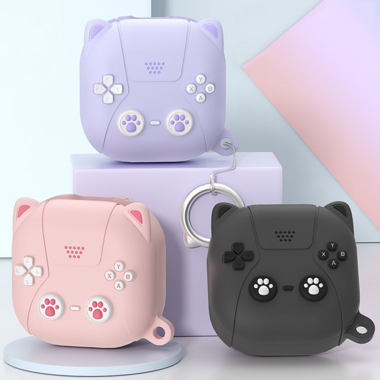 For Samsung Galaxy Buds 2 / Live / Pro / 2 Pro / FE Cute Cats Silicone Soft Shell Earphone Protector(Light Purple)