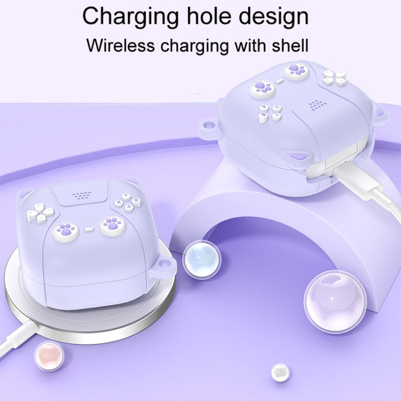 For Samsung Galaxy Buds 2 / Live / Pro / 2 Pro / FE Cute Cats Silicone Soft Shell Earphone Protector(Light Purple)