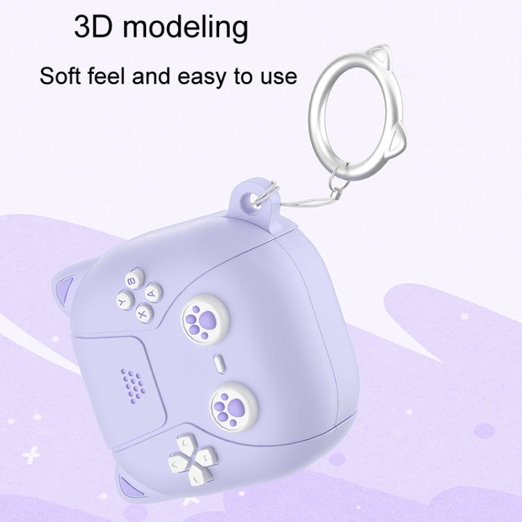 For Samsung Galaxy Buds 2 / Live / Pro / 2 Pro / FE Cute Cats Silicone Soft Shell Earphone Protector(Light Purple)