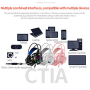 YINDIAO Q7 Colorful Light Computer Wired Headset USB Gaming Headset USB7.1 Sound Card Pink
