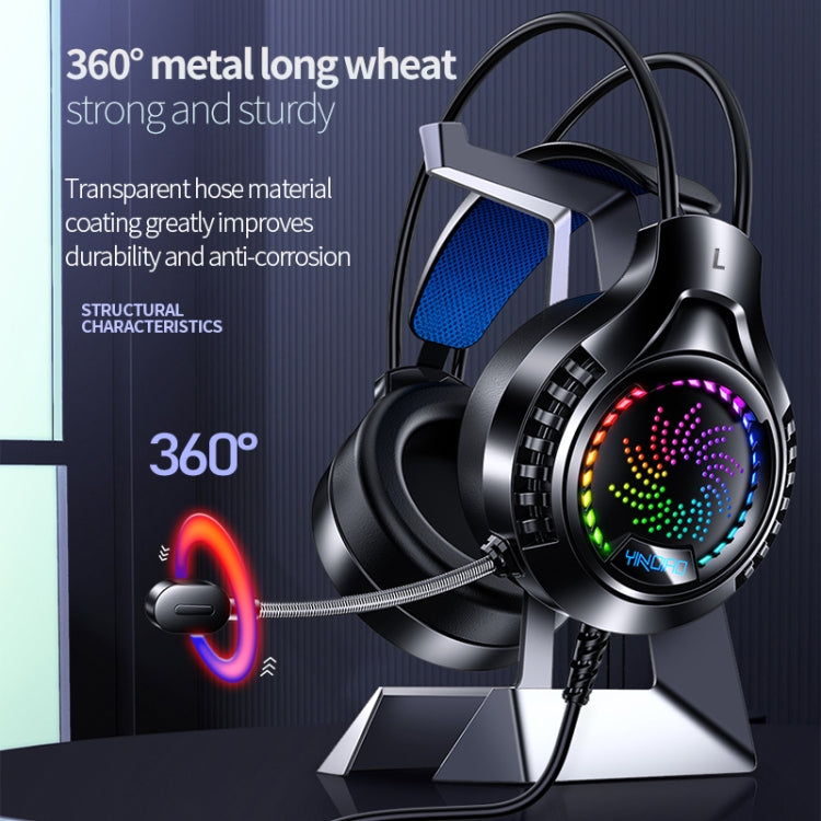 YINDIAO Q7 Colorful Light Computer Wired Headset USB Gaming Headset USB7.1 Sound Card Pink