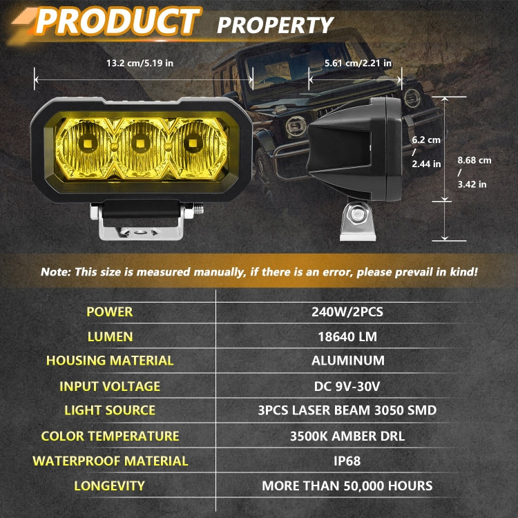 E23 40W 9V-30V 5 Inch Waterproof 3-Eye Headlight(Spotlight Yellow Light) - free shipping - PMC Jewellery - Order now!