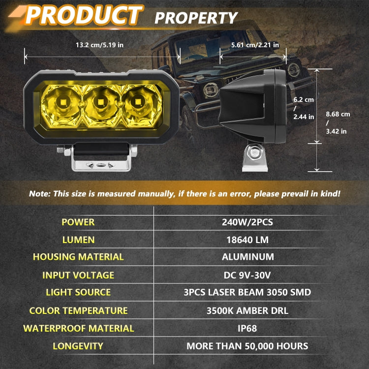 E23 40W 9V-30V 5 Inch Waterproof 3-Eye Headlight(Floodlight Yellow Light) - free shipping - PMC Jewellery - Order now!