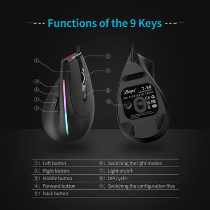 ZELOTES T50 9-Keys RGB Lighting Effect Vertical Grip Ergonomic Programming Wired Mouse(Black) - free shipping - PMC Jewellery - Order now!