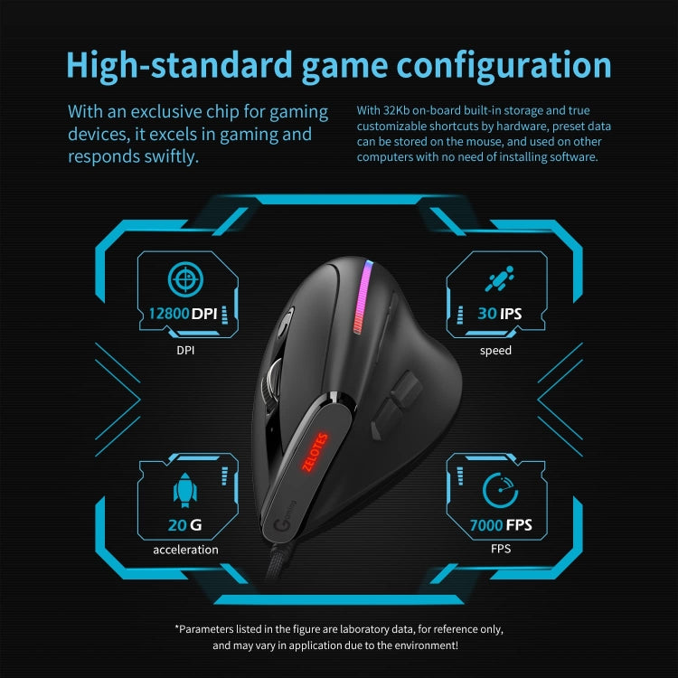 ZELOTES T50 9-Keys RGB Lighting Effect Vertical Grip Ergonomic Programming Wired Mouse(Black) - free shipping - PMC Jewellery - Order now!