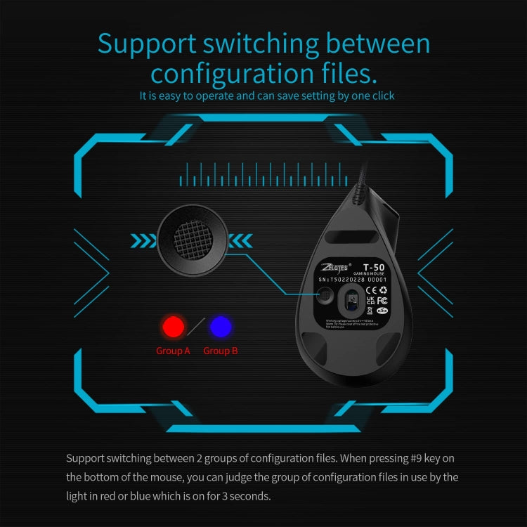 ZELOTES T50 9-Keys RGB Lighting Effect Vertical Grip Ergonomic Programming Wired Mouse(Black) - free shipping - PMC Jewellery - Order now!