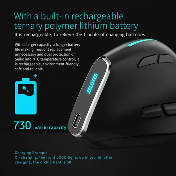 ZELOTES F36 9-Keys Vertical Grip Ergonomic Programming Dual Bluetooth + 2.4G Wireless Mouse(Black) - free shipping - PMC Jewellery - Order now!