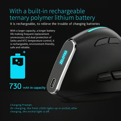 ZELOTES F36 9-Keys Vertical Grip Ergonomic Programming Dual Bluetooth + 2.4G Wireless Mouse(Black) - free shipping - PMC Jewellery - Order now!