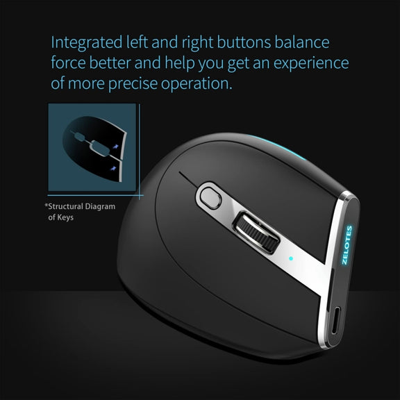 ZELOTES F36 9-Keys Vertical Grip Ergonomic Programming Dual Bluetooth + 2.4G Wireless Mouse(White)