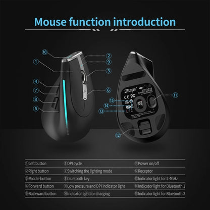 ZELOTES F36 9-Keys Vertical Grip Ergonomic Programming Dual Bluetooth + 2.4G Wireless Mouse(Black) - free shipping - PMC Jewellery - Order now!