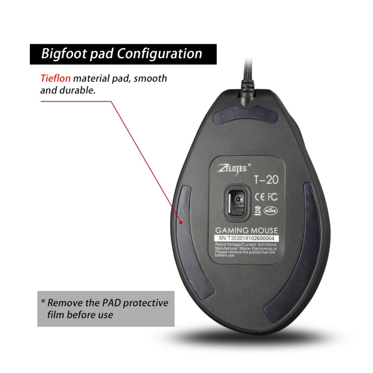 ZELOTES T20 6-Keys Vertical Grip Ergonomic Laptop Wired Mouse(Black) - Wired Mice by ZELOTES | Online Shopping South Africa | PMC TechLife | Buy Now Pay Later Mobicred