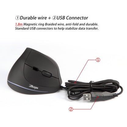 ZELOTES T20 6-Keys Vertical Grip Ergonomic Laptop Wired Mouse(Black) - Wired Mice by ZELOTES | Online Shopping South Africa | PMC Jewellery | Buy Now Pay Later Mobicred