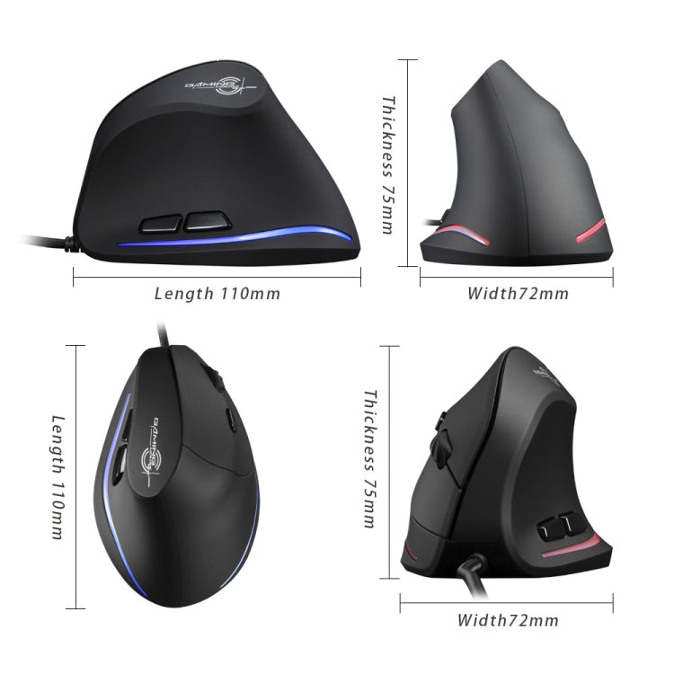 ZELOTES T20 6-Keys Vertical Grip Ergonomic Laptop Wired Mouse(Black) - Wired Mice by ZELOTES | Online Shopping South Africa | PMC Jewellery | Buy Now Pay Later Mobicred