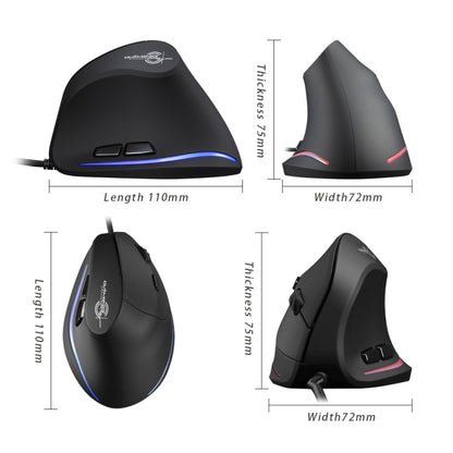 ZELOTES T20 6-Keys Vertical Grip Ergonomic Laptop Wired Mouse(Black) - Wired Mice by ZELOTES | Online Shopping South Africa | PMC Jewellery | Buy Now Pay Later Mobicred