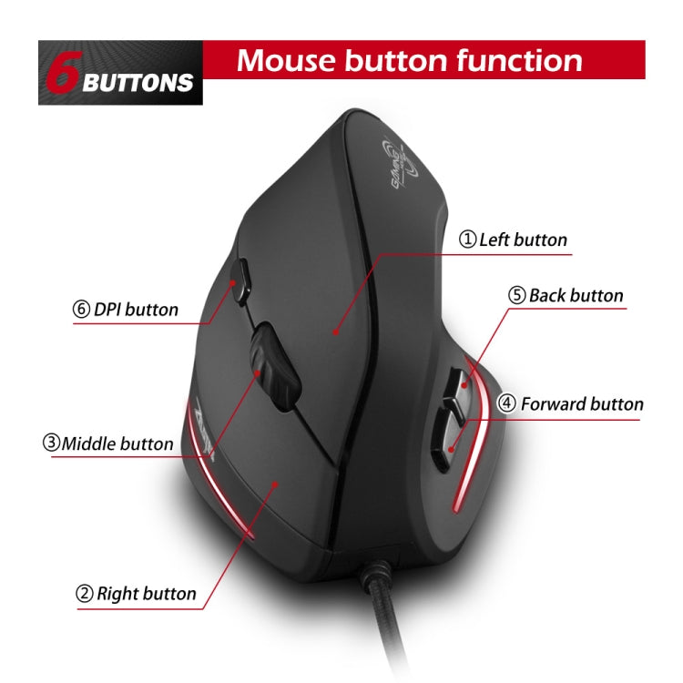 ZELOTES T20 6-Keys Vertical Grip Ergonomic Laptop Wired Mouse(Black) - Wired Mice by ZELOTES | Online Shopping South Africa | PMC Jewellery | Buy Now Pay Later Mobicred