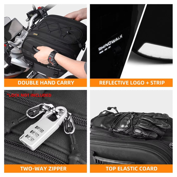 Rhinowalk MTR5001 15L Scooter Front Bag Large Capacity Curved Beam Motorcycle Rear Seat Bag(Black)