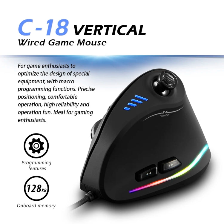 ZELOTES C18 11-Keys RGB Vertical Grip Ergonomic Joystick Programming Gaming Wired Mouse(Black) - Wired Mice by ZELOTES | Online Shopping South Africa | PMC Jewellery | Buy Now Pay Later Mobicred